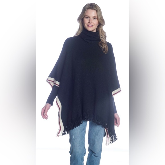 🌟 Cowl Neck Poncho Cape-Black - Picture 1 of 3